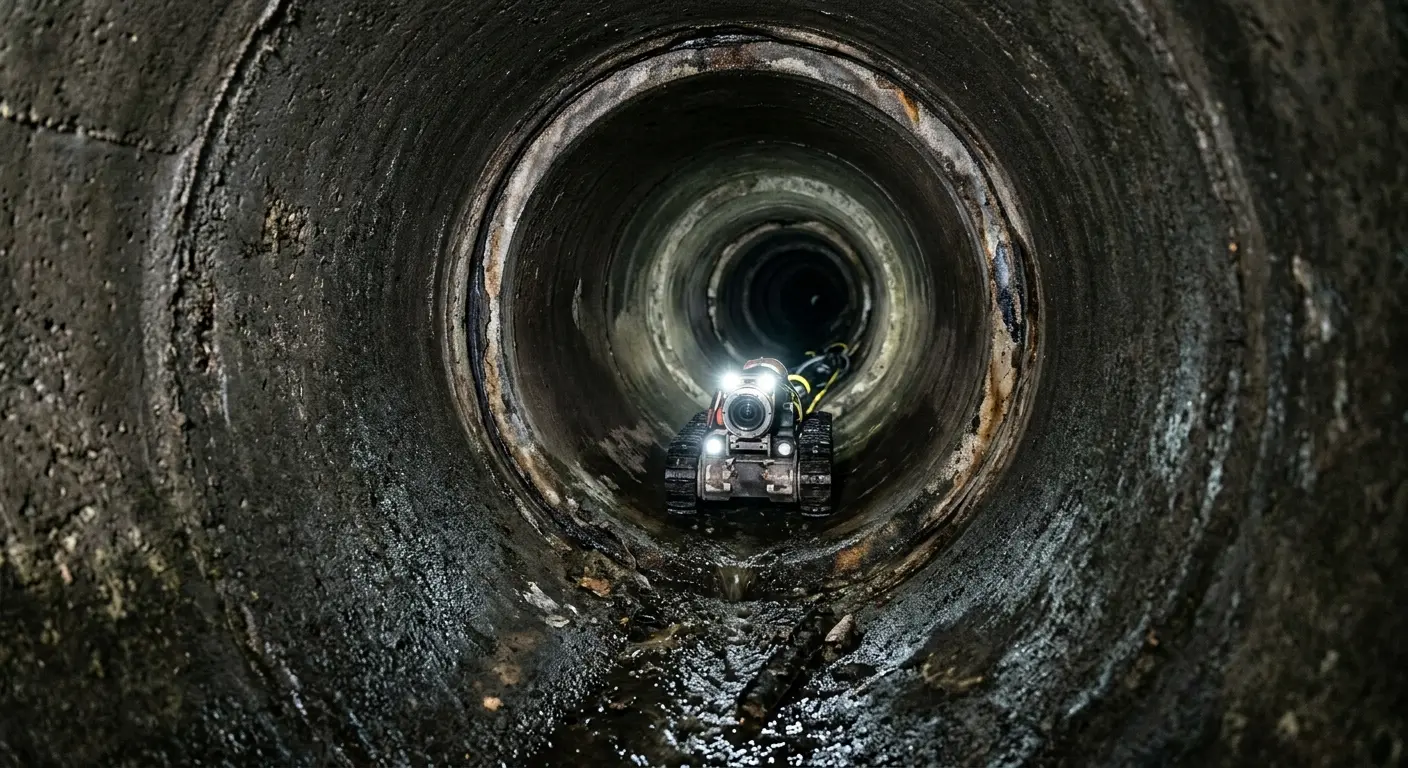 Robotic sewer camera inspecting pipe interior for Sewer Line Cleaning in Metropolis